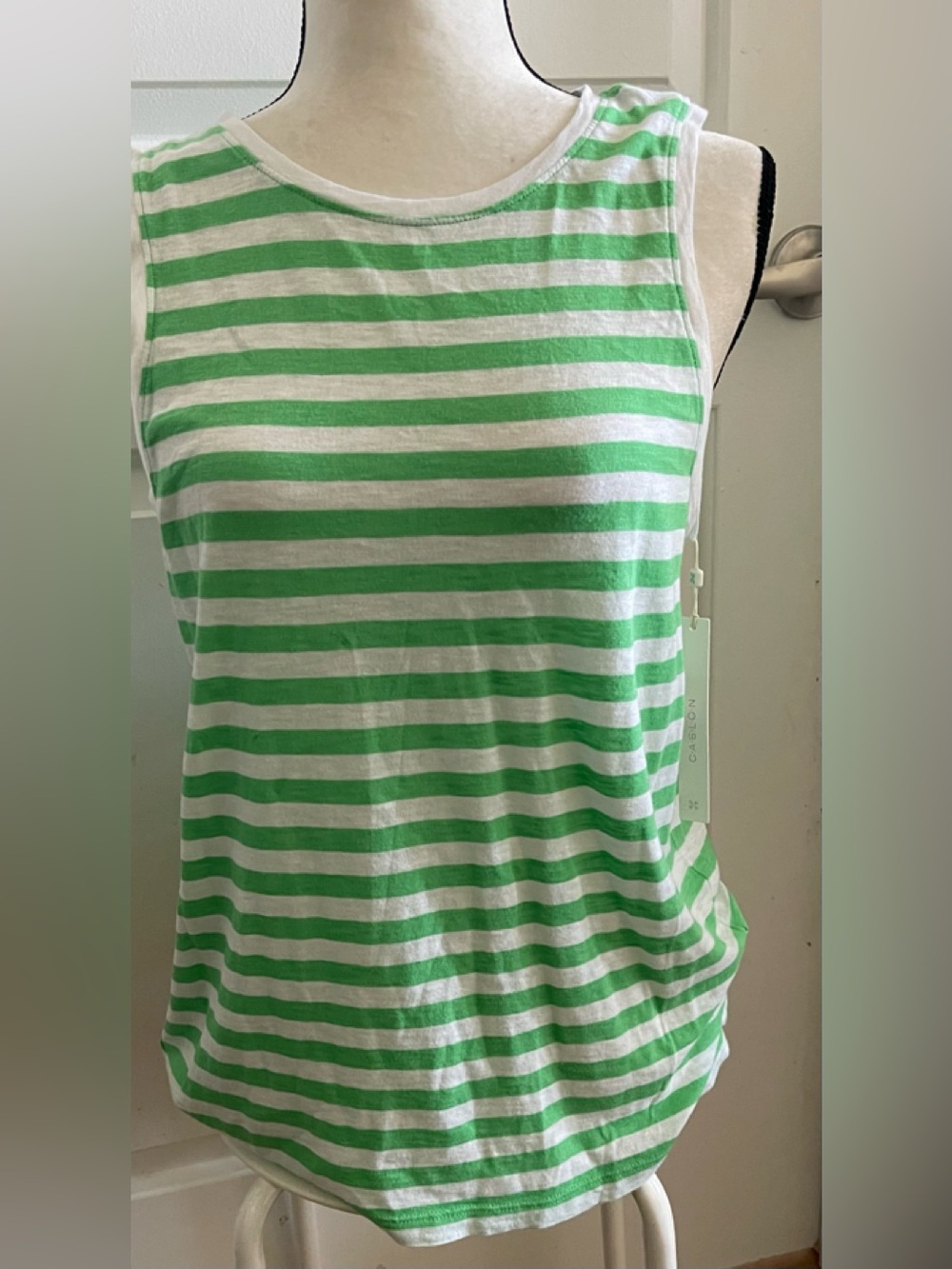 Caslon Green and White Striped Tank